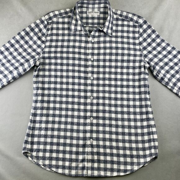 American Apparel Shirt Mens L Blue White Plaid Gingham Button Down Long Sleeve - Picture 2 of 8